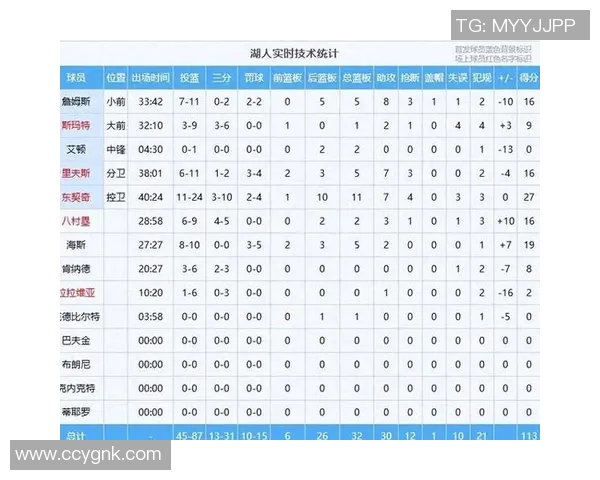 湖人对阵篮网比赛统计分析及球员表现评估