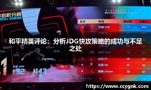 和平精英评论：分析JDG快攻策略的成功与不足之处